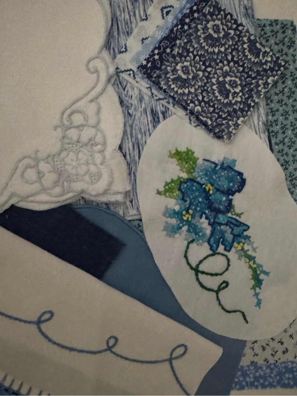 Hand Slow Stitch Blue 50+ Upcycled Fabric‎ Lace Button Junk Journal Kit VTG
